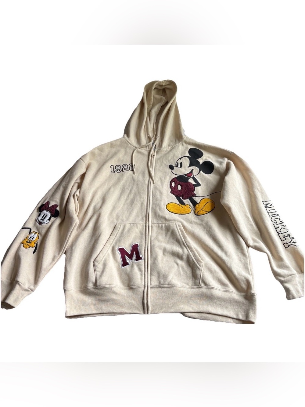 Disney Mickey Mouse Hoodie Ivory Full Zip 1928 Mickey Pluto Minnie 2XL NWOT